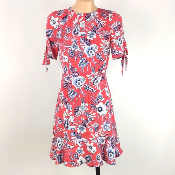 Tokito Womens Dress Size 6 Pink Grey Floral Short Sleeve Fit & Flare Keyhole NEW - Picture 2 of 16